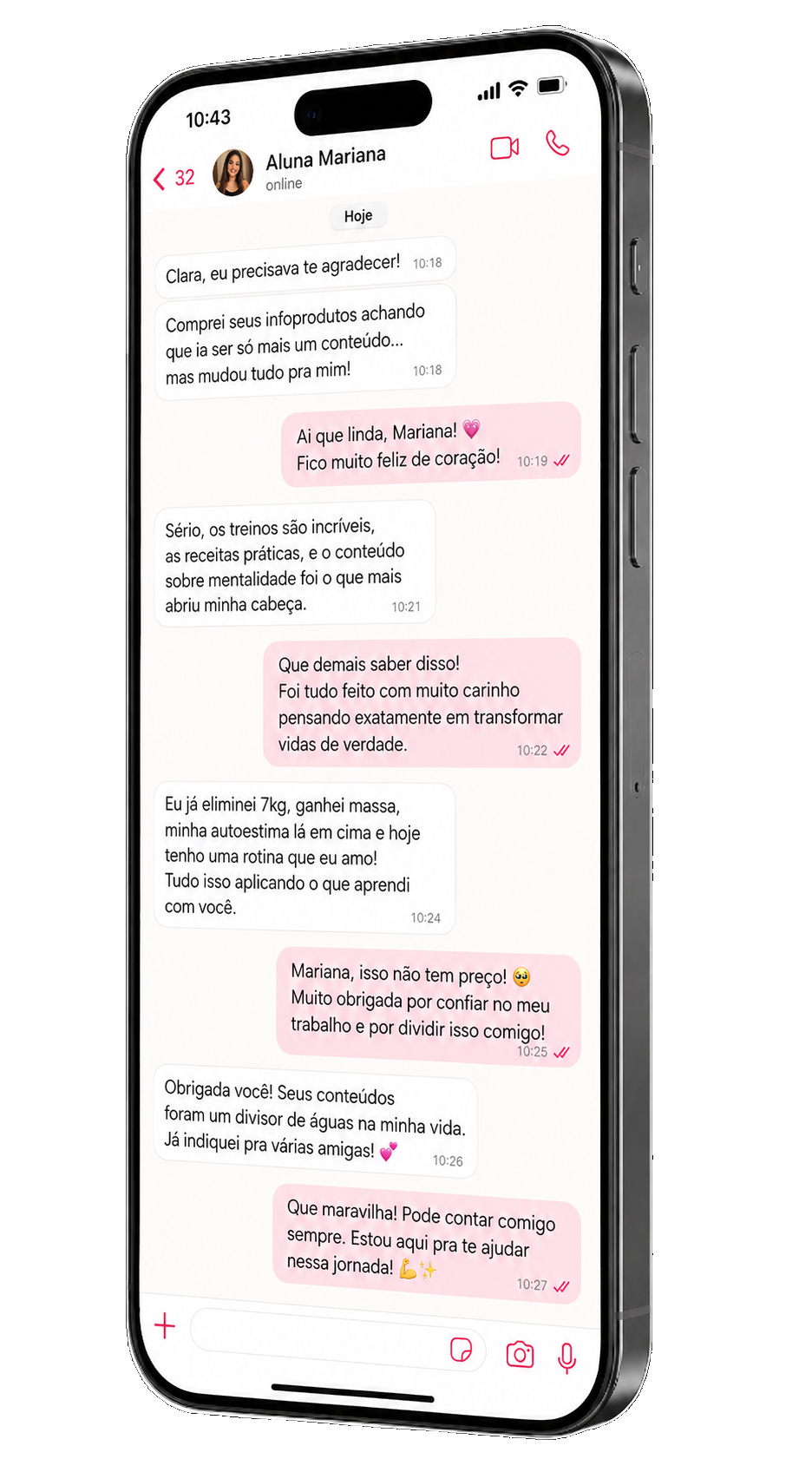 Print de conversa no WhatsApp com uma aluna agradecendo pelos infoprodutos